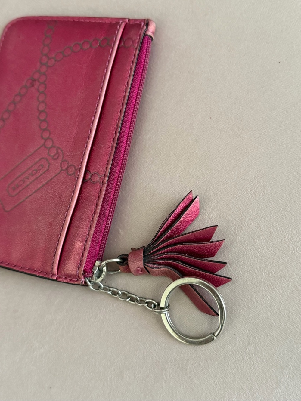 COACH Legacy Pink Metallic Tassel Keychain Wallet - Picture 11 of 16